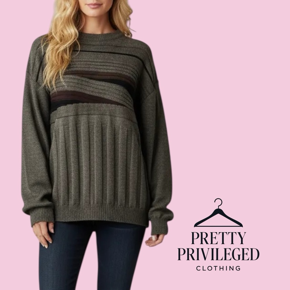 Tosani Gray Crew Neck Knit Sweater